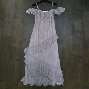 Off-Shoulder Ruffle Lace Maxi Dress - Blush